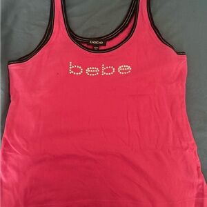 Bebe Hot Pink Tank Top with Black Trim